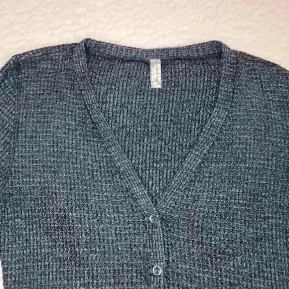 Free People Keep Your Cool Charcoal Gray Waffle Henley Bodysuit Size S - Picture 2 of 13